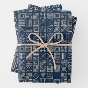 Indigo Mudcloth Artisan Mosaic Set of Wrapping Paper Sheet