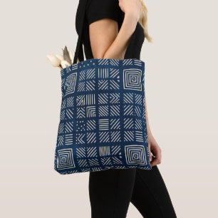 Indigo Mudcloth Mosaic Minimalist Tote Bag