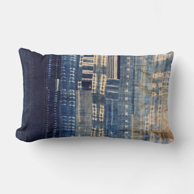 Indigo Mudcloth Quilt Lumbar Cushion (Front)