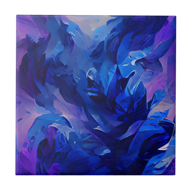 Indigo navy blue fire flower lavender  tile (Front)