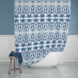 Indigo Ocean Caribbean Tropical Island Pattern Shower Curtain