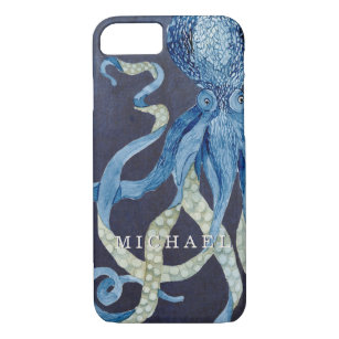 Indigo Ocean Octopus w Red Coral Watercolor Art Case-Mate iPhone Case