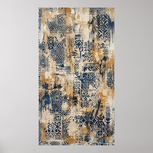 Indigo Ochre Distressed Pattern Poster (Front)