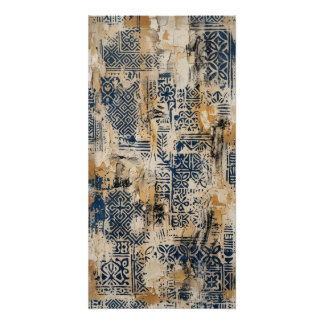 Indigo Ochre Distressed Pattern Wall Art Poster