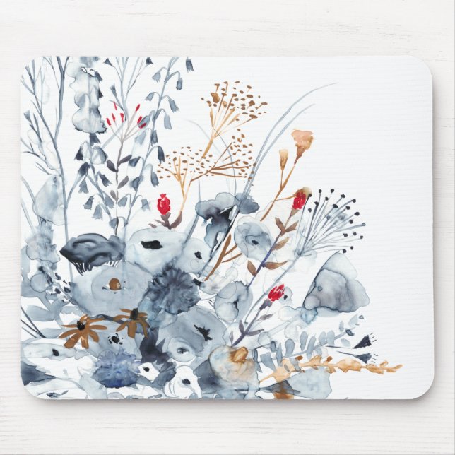 Indigo & Ochre - Watercolor Flowers Mouse Mat (Front)
