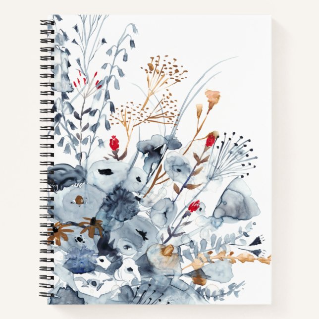 Indigo & Ochre - Watercolor Flowers Notebook (Front)