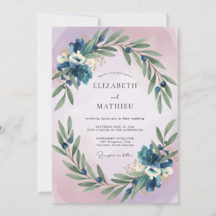Indigo Olive Leafy Wedding Invitation
