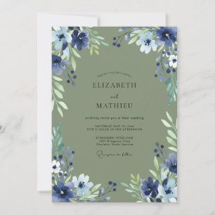 Indigo Olive Petal Wedding Invitation