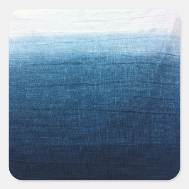 Indigo Ombre Fade Dip Dyed Shibori Square Sticker (Front)