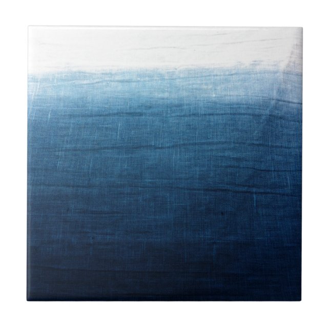 Indigo Ombre Fade Dip Dyed Shibori Tile (Front)