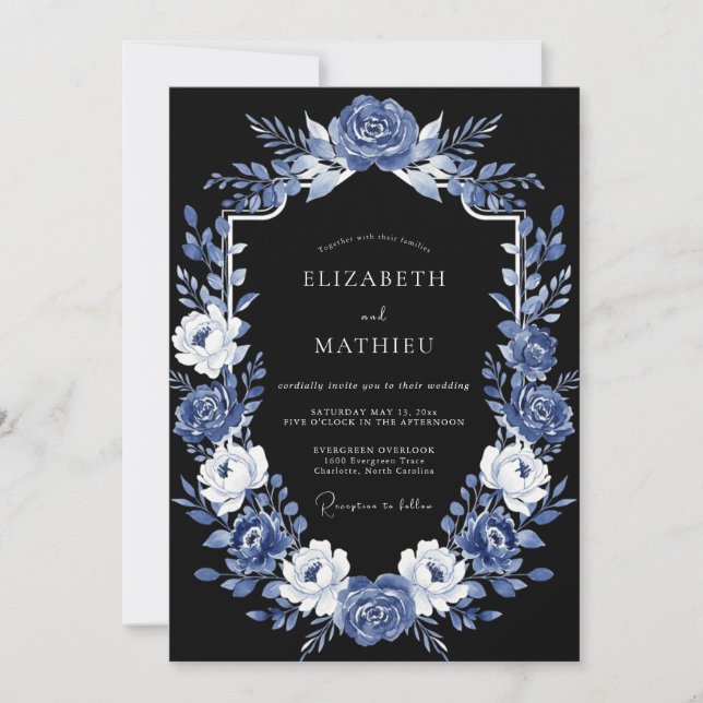 Indigo Opulent Evening Wedding Invitation (Front)