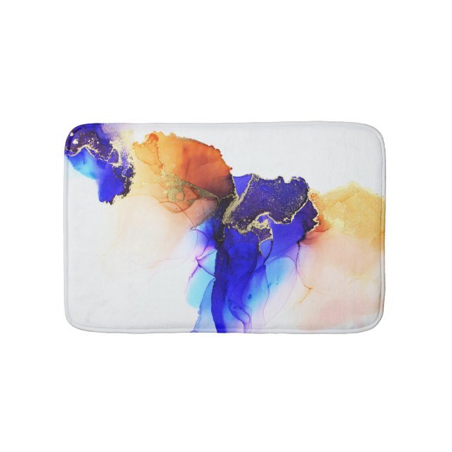 Indigo Orange Gold Alcohol Ink Bath Mat (Front)