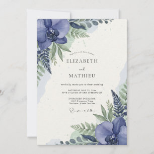 Indigo Orchid Foliage Wedding Invitation