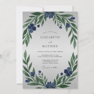 Indigo Painted Foliage Wedding Invitation