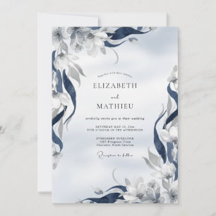 Indigo Painted Leaf Wedding Invitation