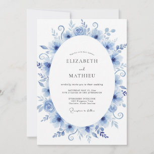 Indigo Painted Vine Wedding Invitation