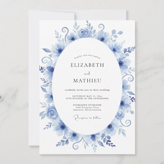Indigo Painted Vine Wedding Invitation (Front)