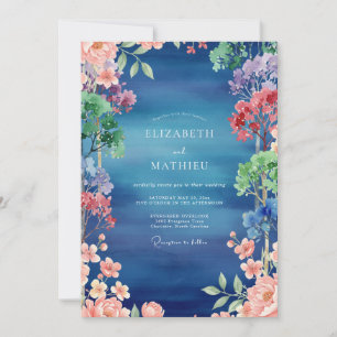 Indigo Painted Wildflower Wedding Invitation