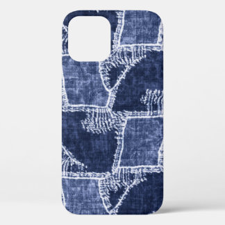 Indigo Patchwork: Textured Checked Elegance iPhone 12 Case
