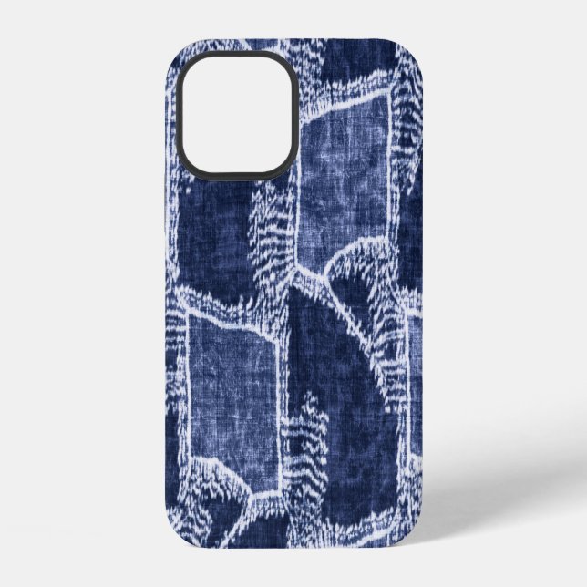 Indigo Patchwork: Textured Checked Elegance iPhone Case (Back)
