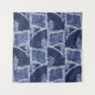 Indigo Patchwork: Textured Checked Elegance Tapestry