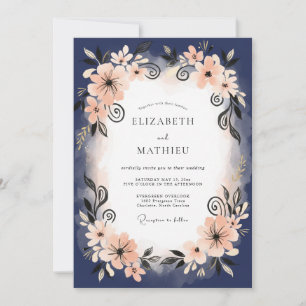 Indigo Peach Petal Wedding Invitation