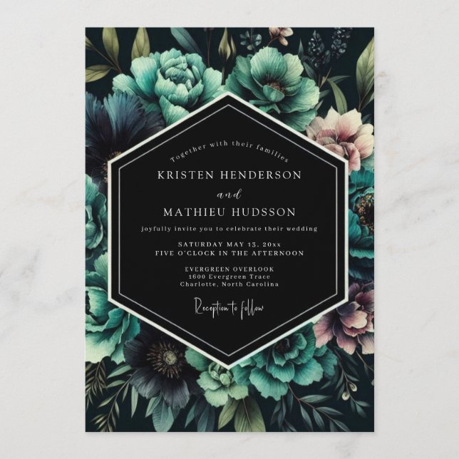 Indigo Penumbral Flora Wedding Invitation (Front)