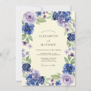 Indigo Periwinkle Hydrangea Eucalyptus Wedding Invitation