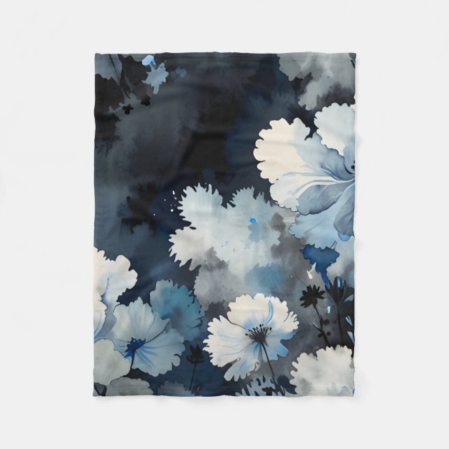Indigo Petals Fleece Blanket (Front)
