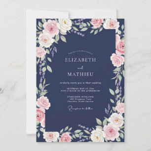 Indigo Pink Blossom Wedding Invitation
