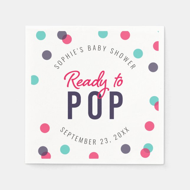 Indigo Pink Teal Confetti Ready to Pop Baby Shower Napkin (Front)