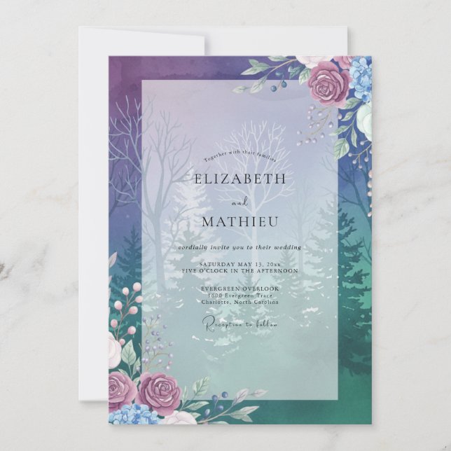 Indigo Plum Peony Wedding Invitation (Front)