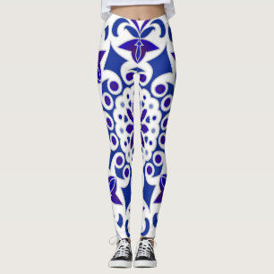 Indigo Portuguese Azulejos Blue and White Tiles Leggings
