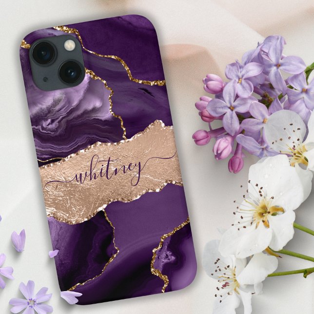 Indigo Purple Agate & Rose Gold Glitter Girly Case-Mate iPhone Case (Creator Uploaded)