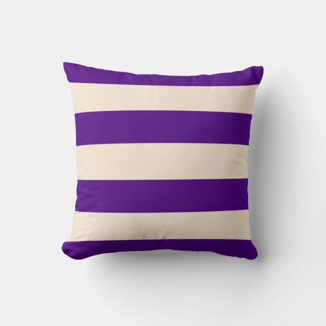 Indigo Purple and Antique White Stripes Cushion (Front)