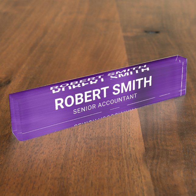 Indigo Purple Faux Brushed Metal Foil Nameplate (Side)