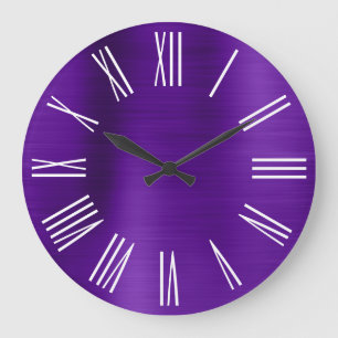 Indigo Purple Foil White Roman Numerals Large Clock