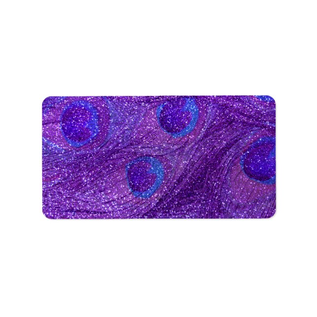 indigo purple glitter peacock feathers label (Front)