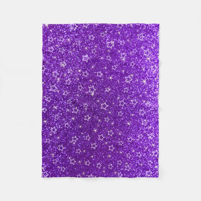 Indigo purple glitter stars fleece blanket (Front)