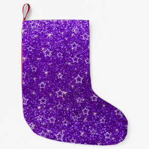 Indigo purple glitter stars small christmas stocking