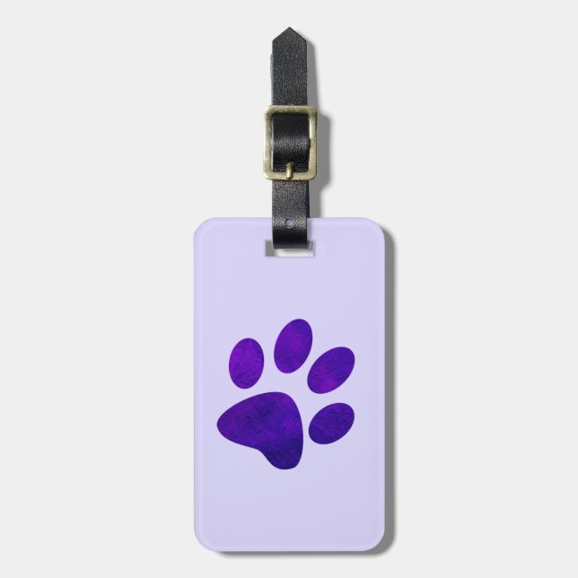 Indigo Purple Grunge Paw Print Luggage Tag (Front Vertical)