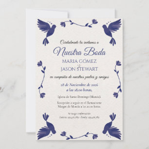 Indigo Purple Minimalist Elegant Spanish Wedding Invitation