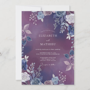 Indigo Purple Moody Floral Wedding Invitation