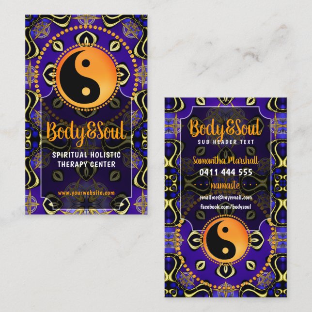 Indigo Purple Orange Yin Yang Balance Business Card (Front/Back)