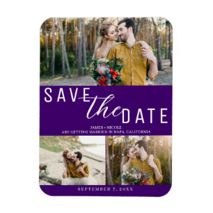 Indigo Purple Save the Date Wedding 3 Photos Magnet