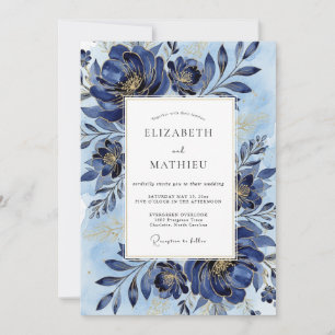 Indigo Regal Peony Wedding Invitation