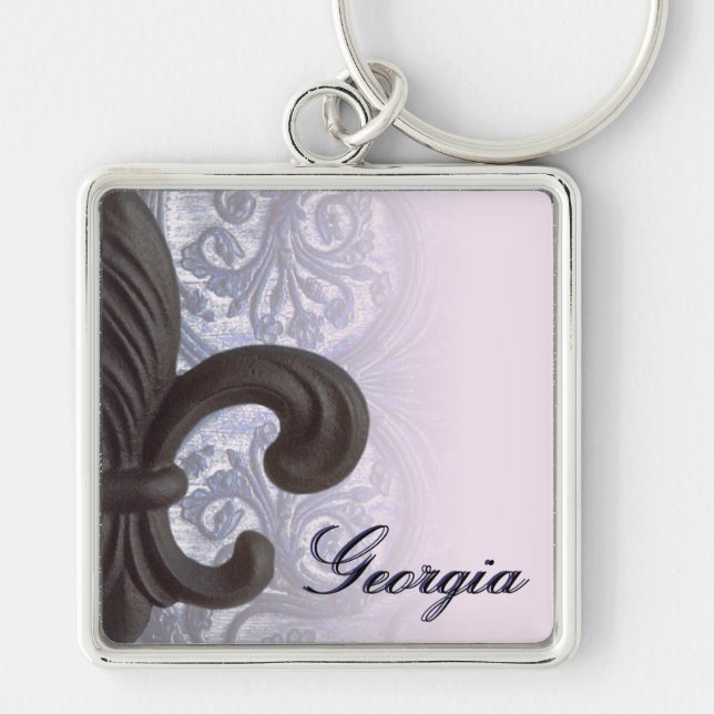 indigo/ rose "iron fleur de lis" Premium Keyring (Front)