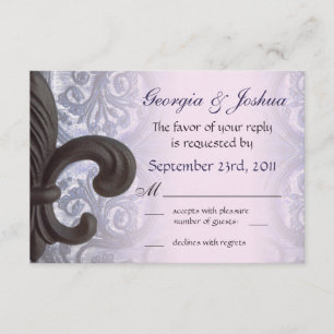 "indigo/rose" iron fleur de lis Wedding RSVP Card
