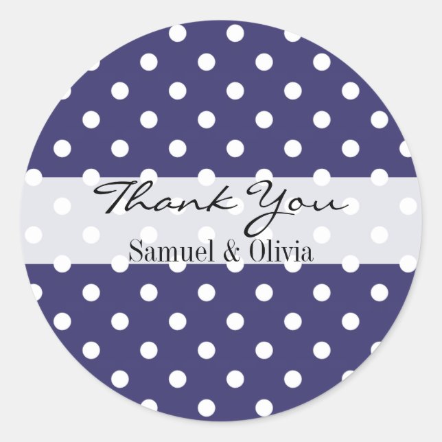 Indigo Round Custom Polka Dotted Thank You Label (Front)