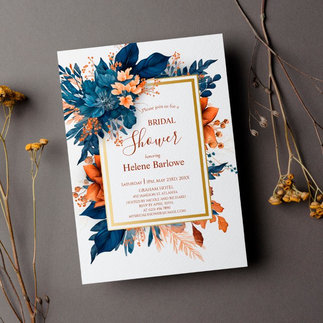 Indigo Rust Boho Floral Wedding Bridal Shower Invitation (Creator Uploaded)